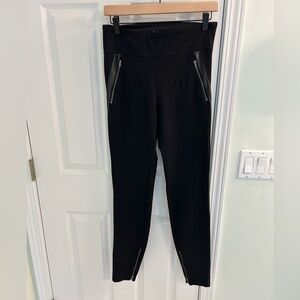 Athleta leggings with leather and zipper details